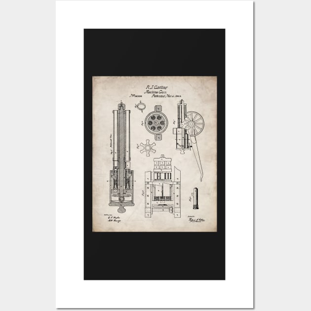 Gatling Machine Gun Patent - Gun Lover Gun Shop Art - Antique Wall Art by patentpress